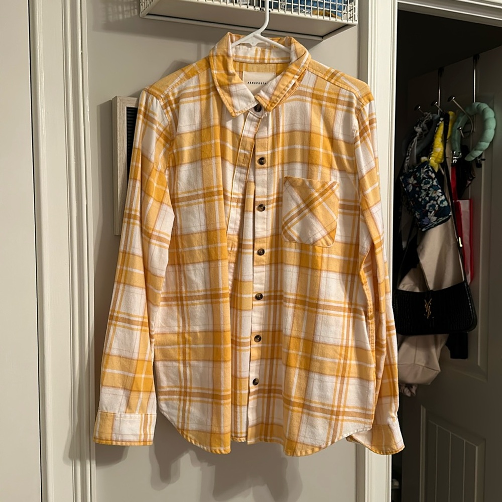 White and Yellow Plaid button up shirt !!!